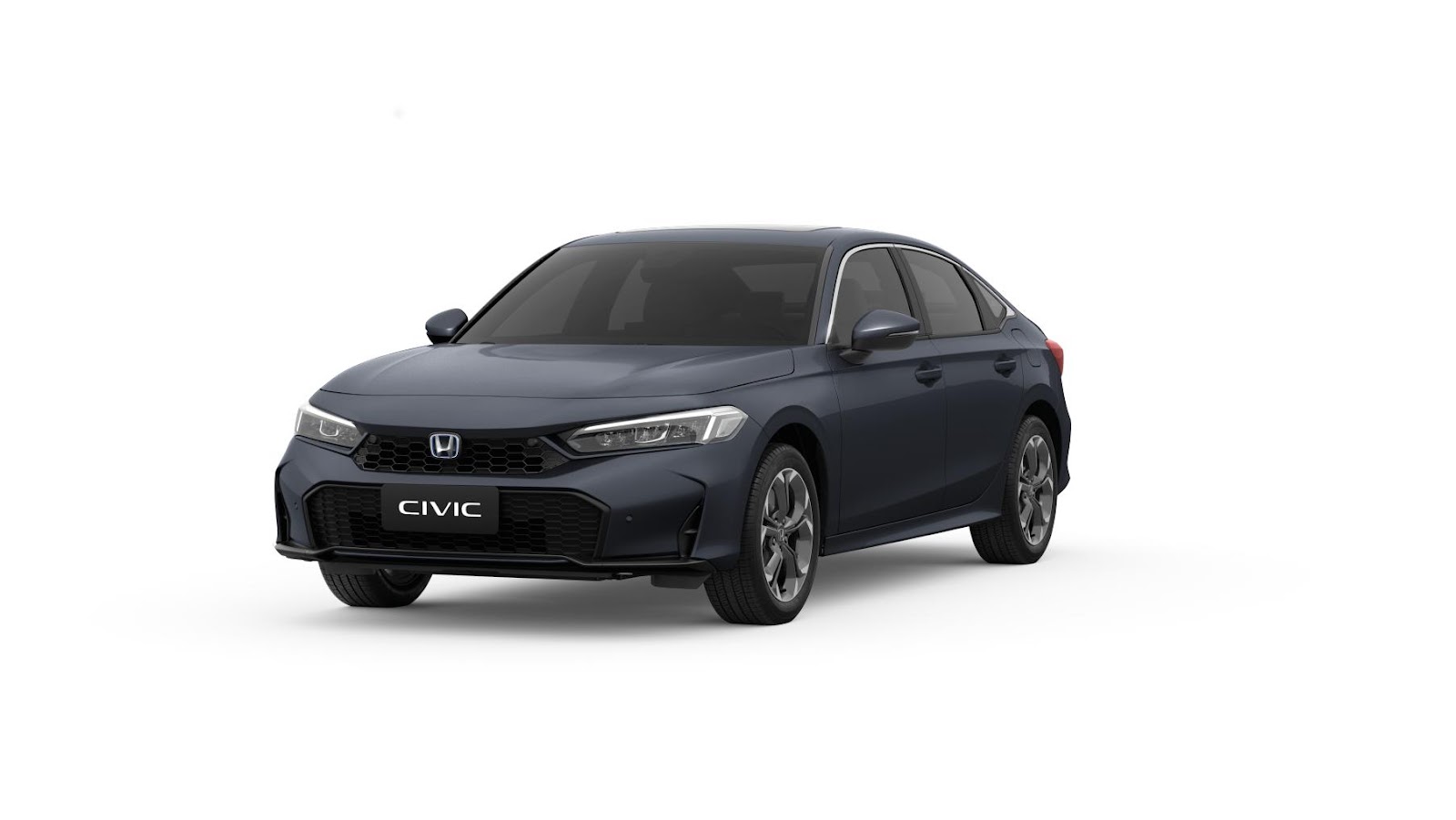 Honda Civic Advanced Hybrid cinza em vista dianteira